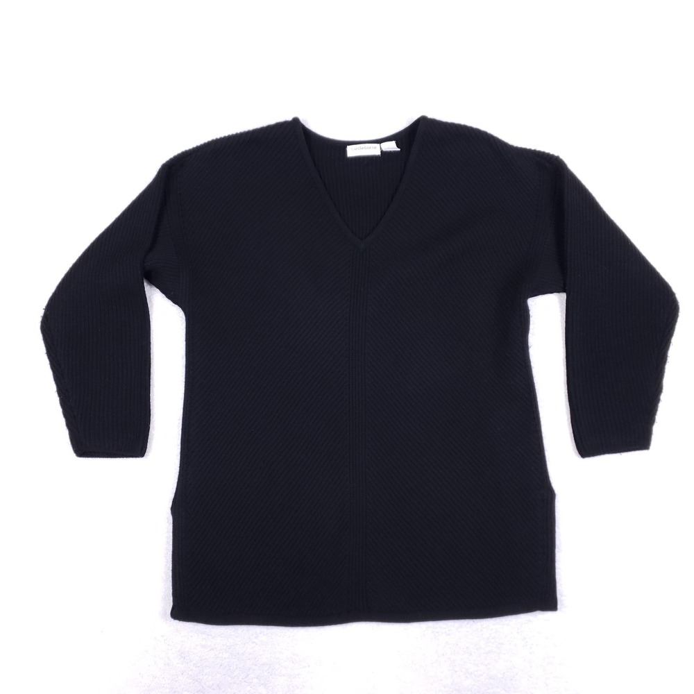 Liz Claiborne Womens V Neck Sweater Medium Black Classic 100%‎ Merino Wool